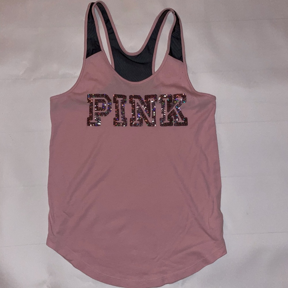 VS PINK pink sparkly workout top with mesh back